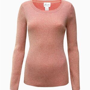 Paula Hian Luxe Silk Blend Ribbed Metallic Shimmer Crew Neck Top Sweater XS